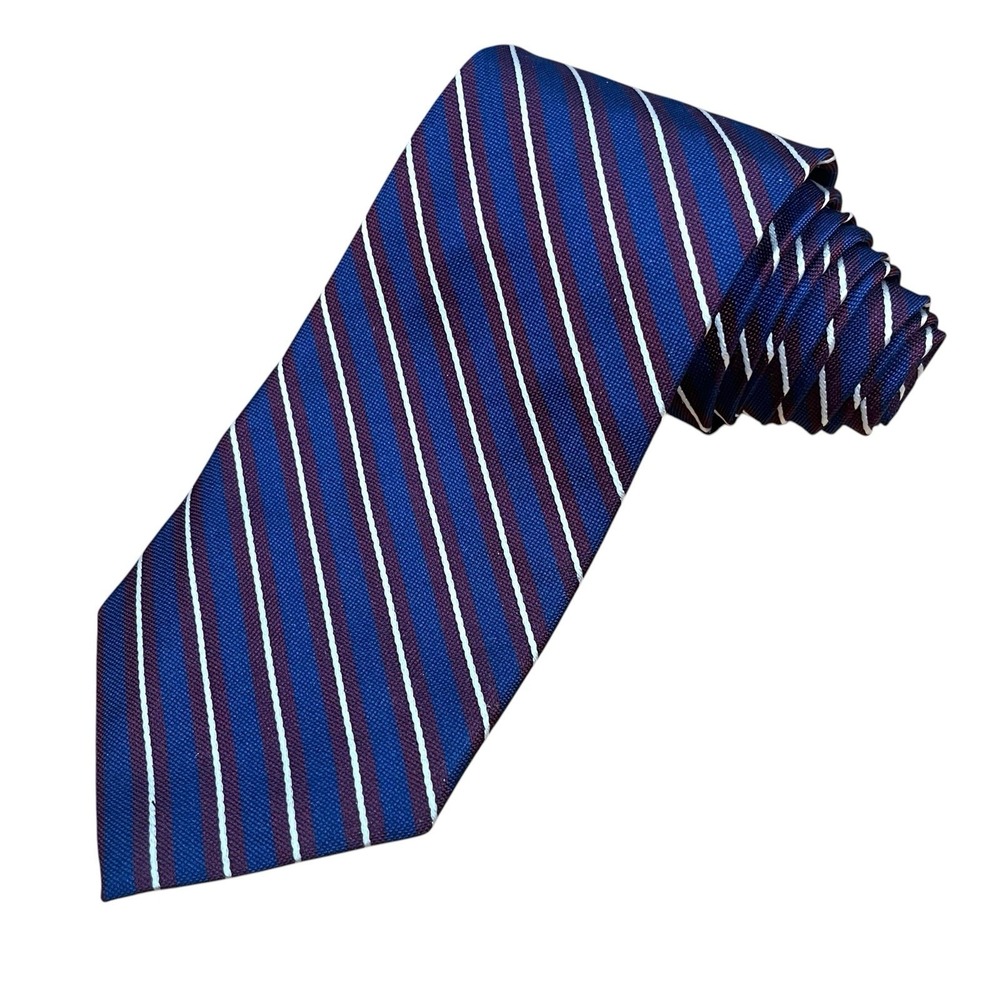Brooks Brothers 100% Silk Necktie Navy Burgundy Diagonal Stripes Classic Preppy